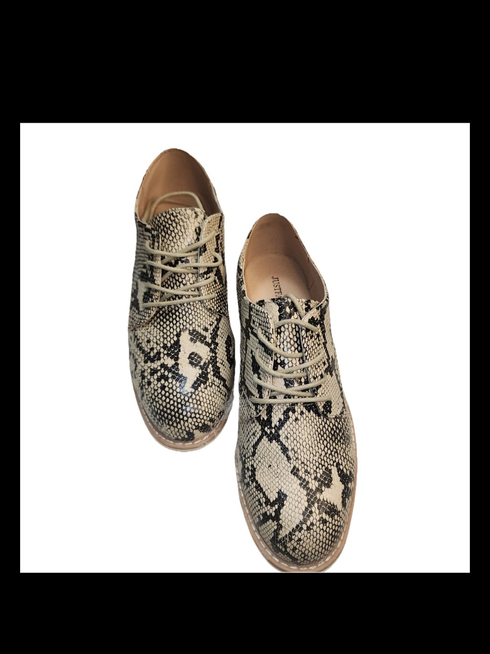 Women’s Snake-Print Lace-Up Oxfords - Beige/Black